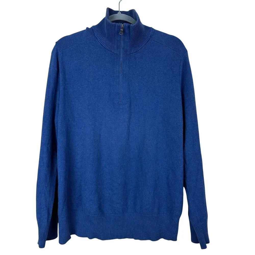 Banana Republic Cobalt Blue Indigo Quarter Zip Cotton Cashmere Sweater Men's M